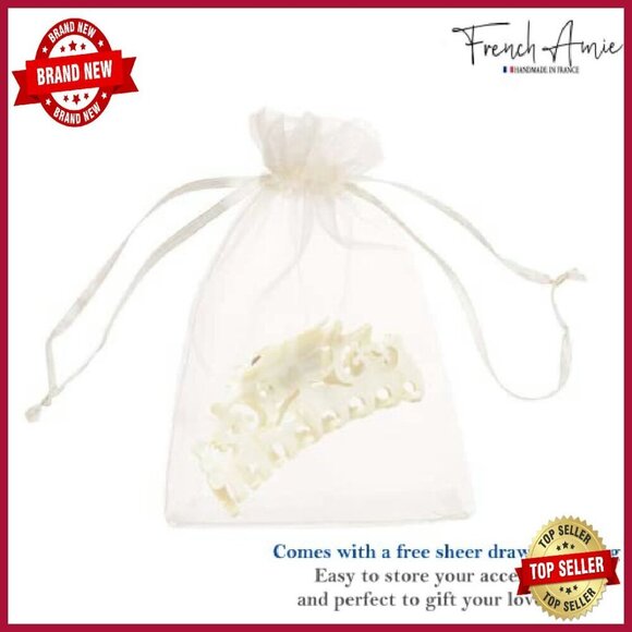 Medium Ivory Hair Claw Clip Handmade Celluloid Acetate No-Slip Grip